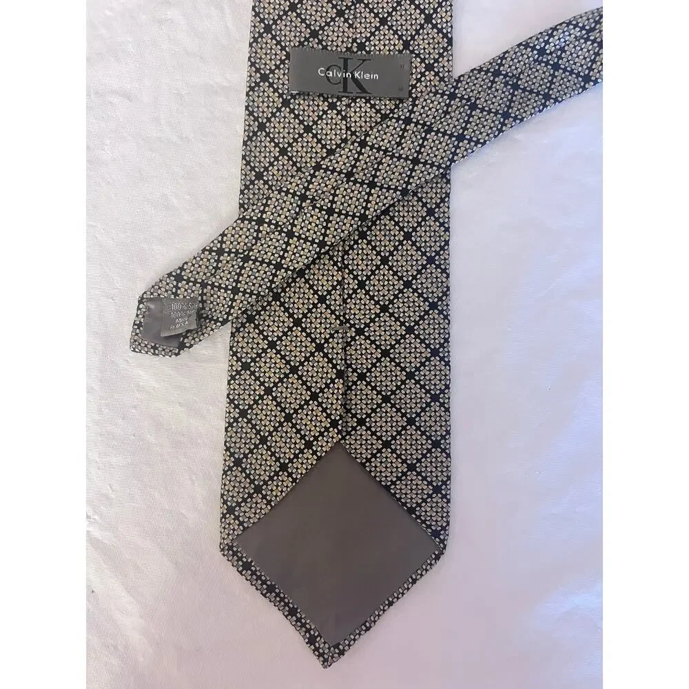 Lot of 5 Vintage Calvin Klein Silk Ties Necktie -Brown Black Geometric